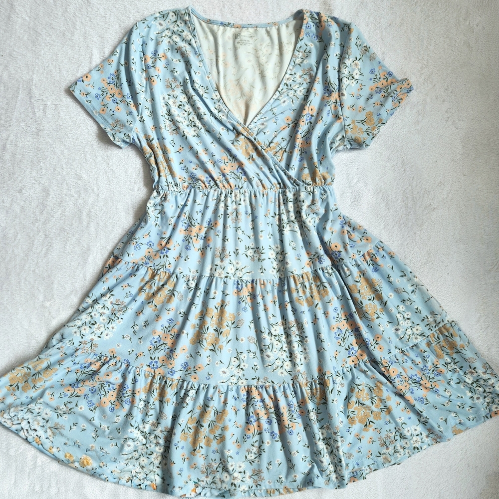 Floral Blue Wrap Dress